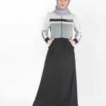 Jet Black and Dove Grey Double Striped Jilbab