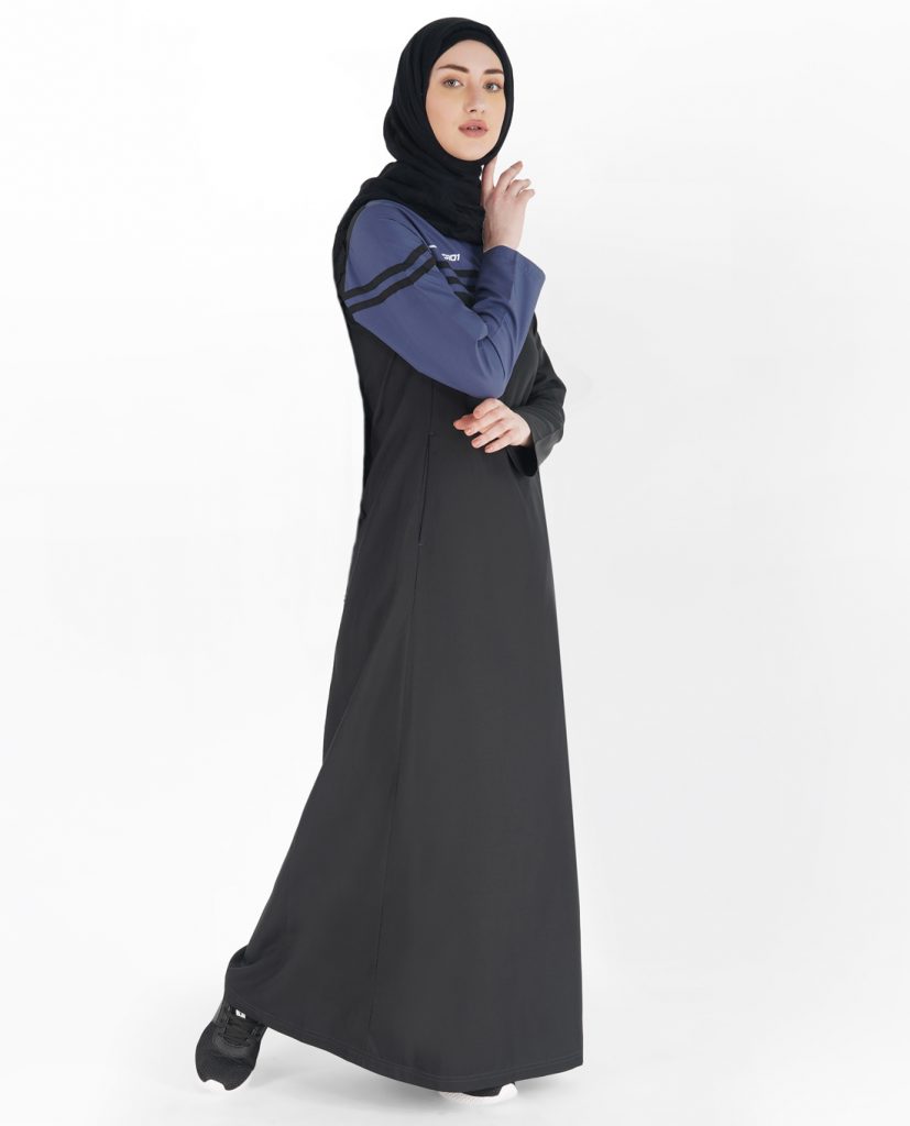 Jet Black and Blue Double Stripe Jilbab – HOURI
