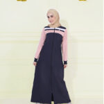 Navy Blue and Rose Pink Zip Opening Jilbab