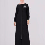 Full Front Open Black Embroidered Jilbab