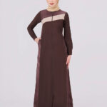 Diagonal Print Full Front Open Brown Jilbab