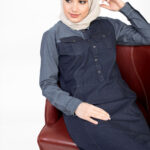 Grey Contrast Denim Jilbab